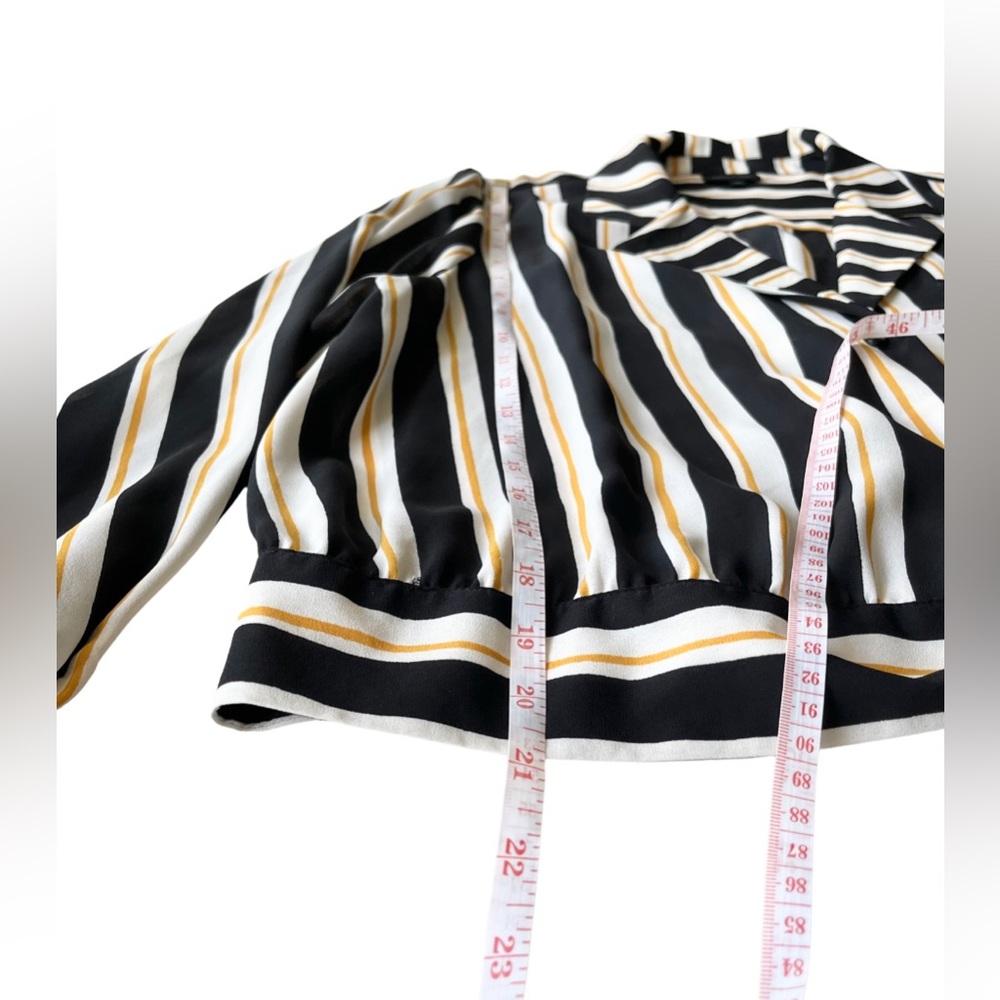 Who What Wear Black, White & Yellow Striped Tie-Front Blouse - Picture 9 of 9